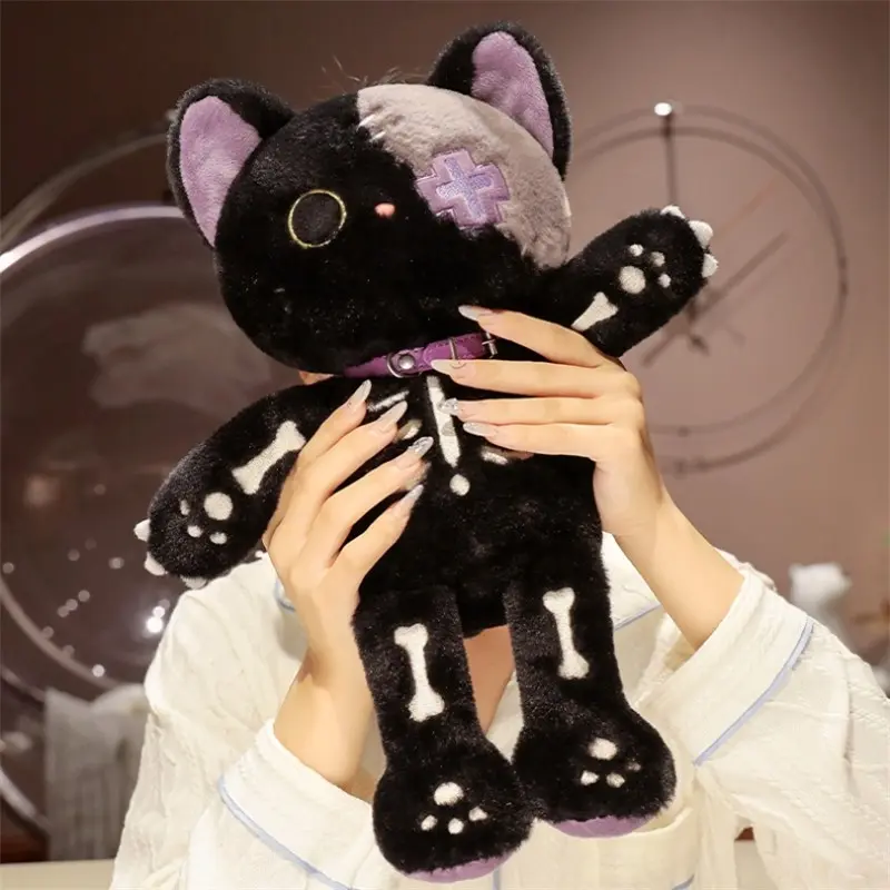 1pc Halloween Gift Skull Cat Doll, Fashionable Spooky Horror Dark Theme Decoration, Gothic Decor, Cute Sweetheart Skull Figurine, Perfect for Halloween Decorations