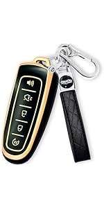 for Ford Key Fob Cover with Keychain,Key Fob Cover Case Shell Compatible with Ford C-Max Edge Escape Expedition Explorer Flex Focus Taurus Lincoln MKS MKT MKX Smart Remote Key (Black)