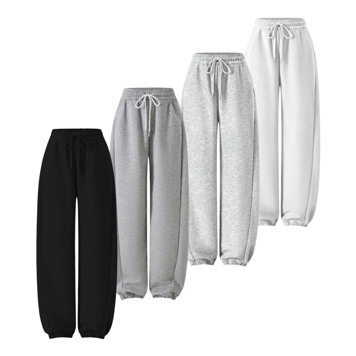 Women's Retro Basic Athletic Pants - Lady's Loose Baggy Bottoms, Cuffed Casual Jogger Banana Sweatpants Available in Gray & Black