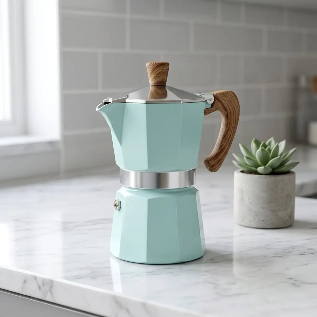 Modern Design Portable Eco-Friendly Aluminum Espresso Coffee Pot 150ML with Lid, Stovetop Compatible Moka Pot, Compact and Convenient