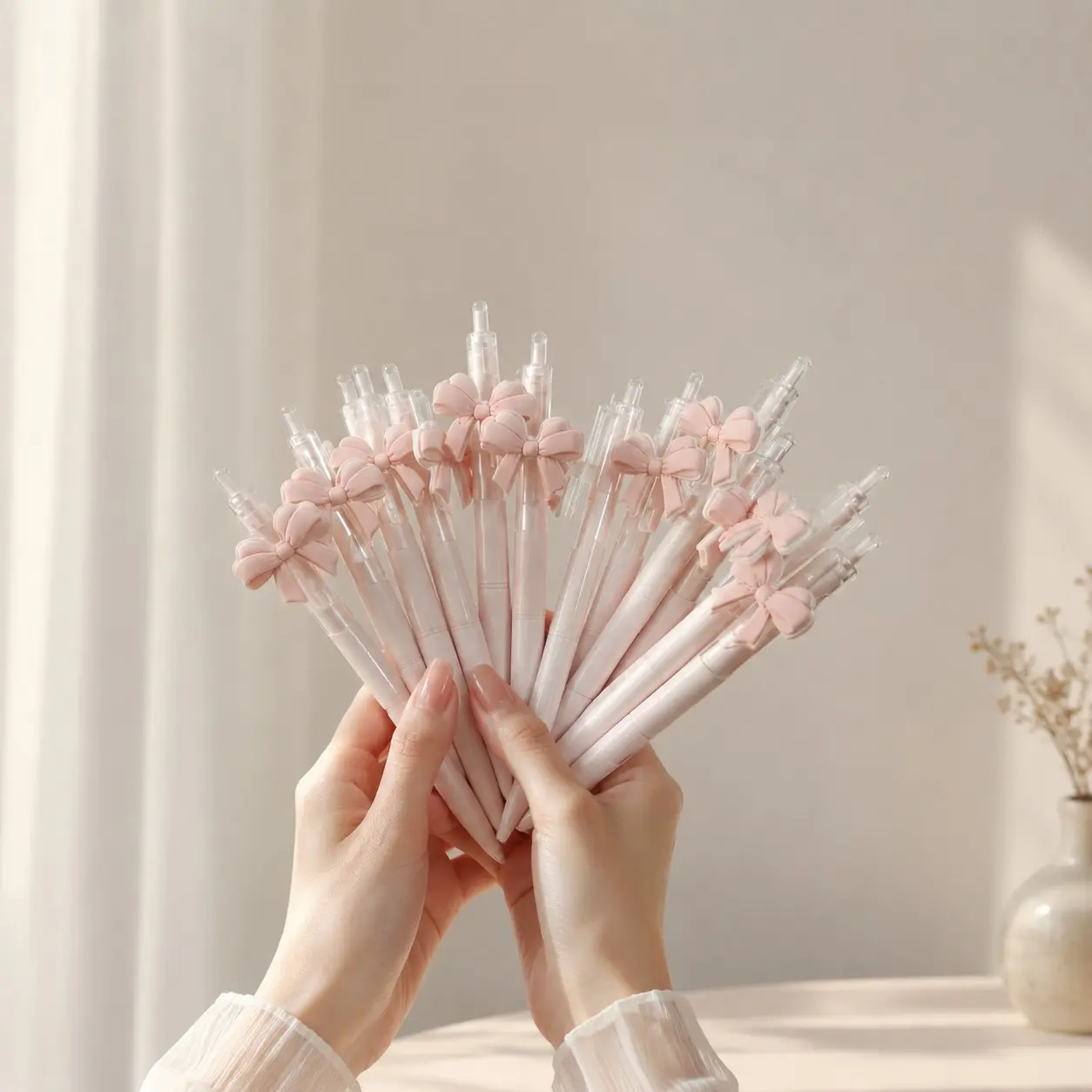 12Pcs Kawaii Pink Bowknot Gel Pens Set, Cute Retractable Pen, Retractable Coquette Aesthetic Writing Pens, Princess Birthday Party Favors Stationery Gift Writing Tools