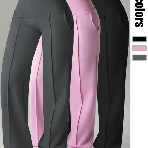 Women's High-Waist Yoga Pants with Pockets, Workout Pants, Elastic-Waist Wide-Leg Sportswear for All Seasons, Ideal for Gym & Running, Comfortable & Durable