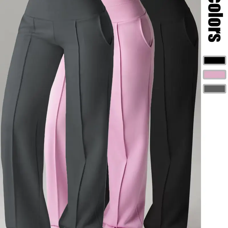 Women's High-Waist Yoga Pants with Pockets, Workout Pants, Elastic-Waist Wide-Leg Sportswear for All Seasons, Ideal for Gym & Running, Comfortable & Durable