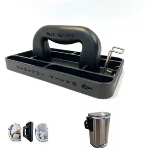 Manual Trash Compactor Tool Hand-Held Garbage Press with Built-in Hook for Kitchen Waste Bin Space Saving Design No Batteries Required Freestanding Black