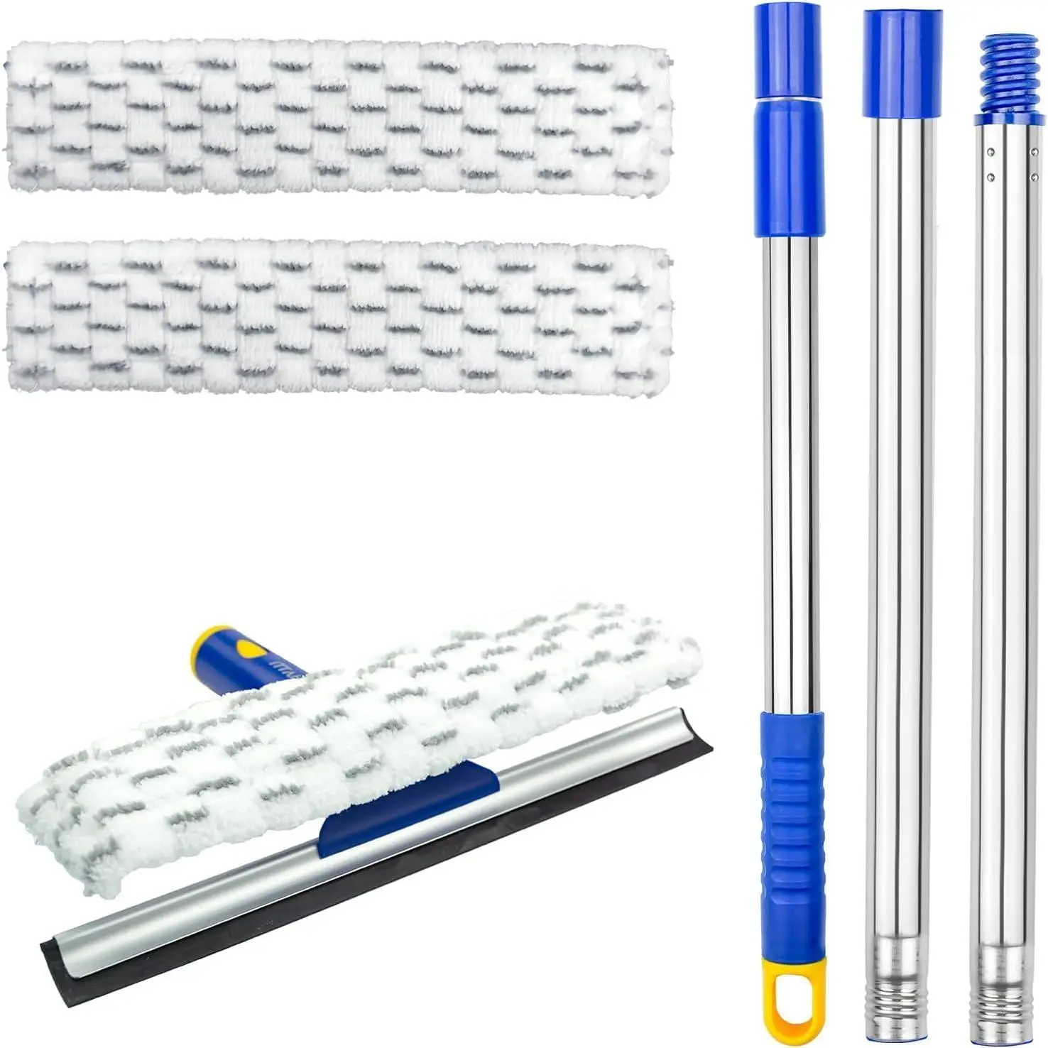 60" Window  Cleaner 2 in 1 Window Cleaning Tool Kit Window Washing Kit with Extension Pole for Shower Glass, Indoor/Outdoor High Window Cleaning-Two Pads