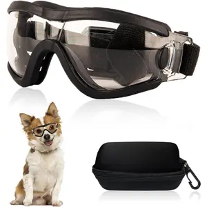 Dog Goggles for Small Breed Adjustable UV Protection Anti-Fog Wind Dust Snowproof Sunglasses Eyewear for Puppy Doggy (Black Frame Transparent Lens)