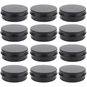 12 Pack 2 oz  Tin Jar 60 ml Round Refillable Containers,Black   Sample Containers with Screw Lid for ,Salve, or Candies