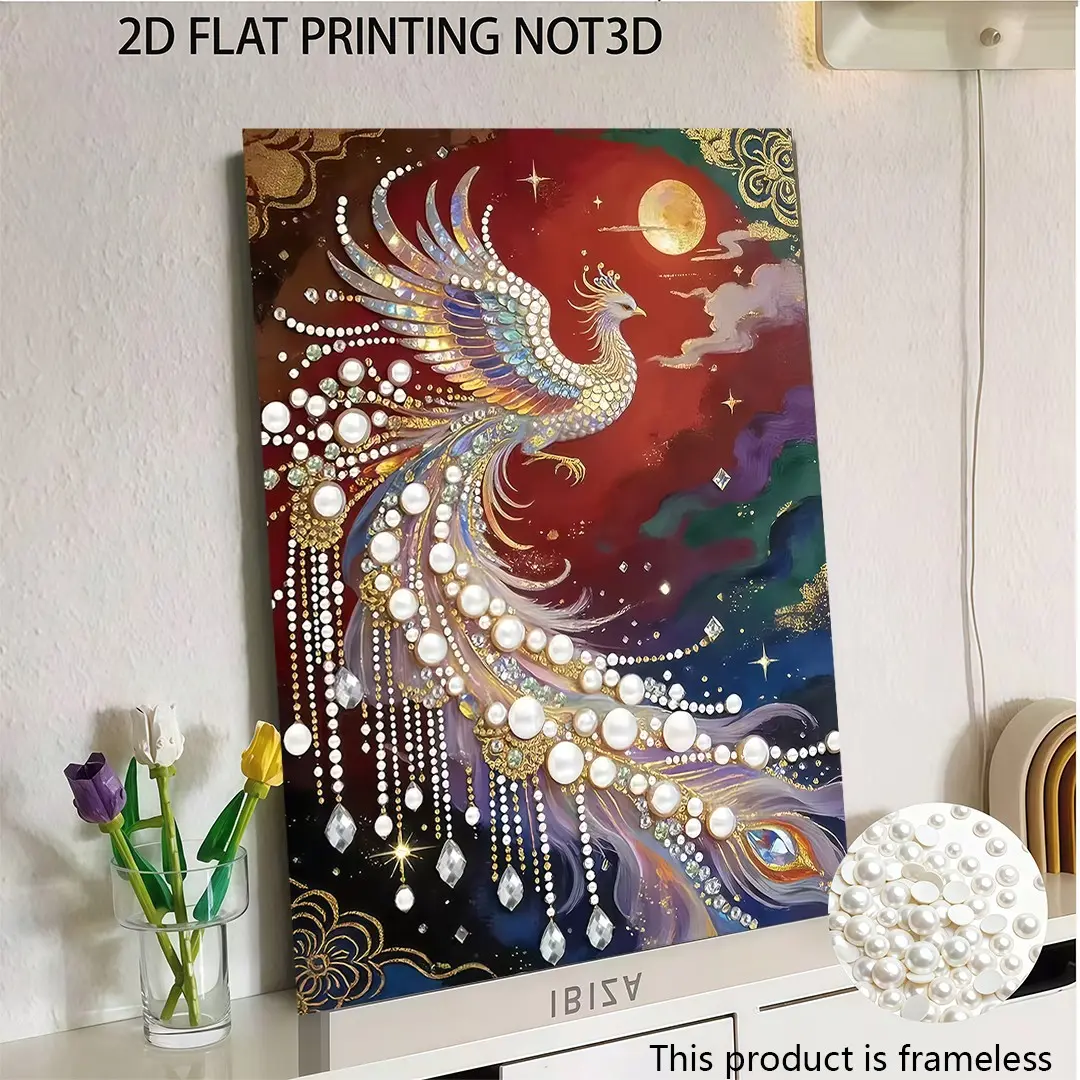 1PC DIY New Pearl Painting with Beautiful Phoenix Pattern Design Diamond Painting Kit Suitable for Home Wall Decoration Art, Suitable for Various Festival Gifts, Helps Relieve Stress, Conveys Warm Blessings Perfect Ideal Handmade Gift | Frameless