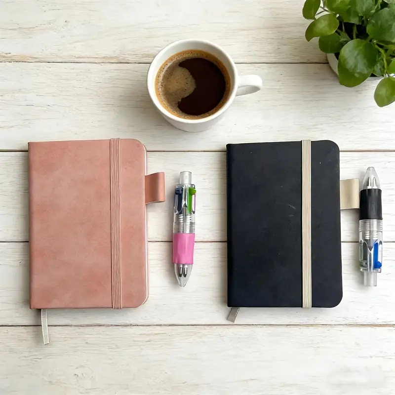 2 PCS Mini College-Ruled Notebook 100 pages with Pen Compact A7 Pocket Notebook with Pen Holder - Uncoated, College-Ruled Mini Journal for Daily Notes & Office Supplies, for Spring