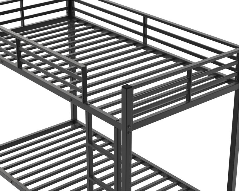 Twin Over Twin Metal Bunk Bed, Low Bunk Bed with Ladder, Black, Sturdy Steel Construction, Safe Design, Easy Assembly, 250lb Upper Bed Capacity, 350lb Lower Bed Capacity