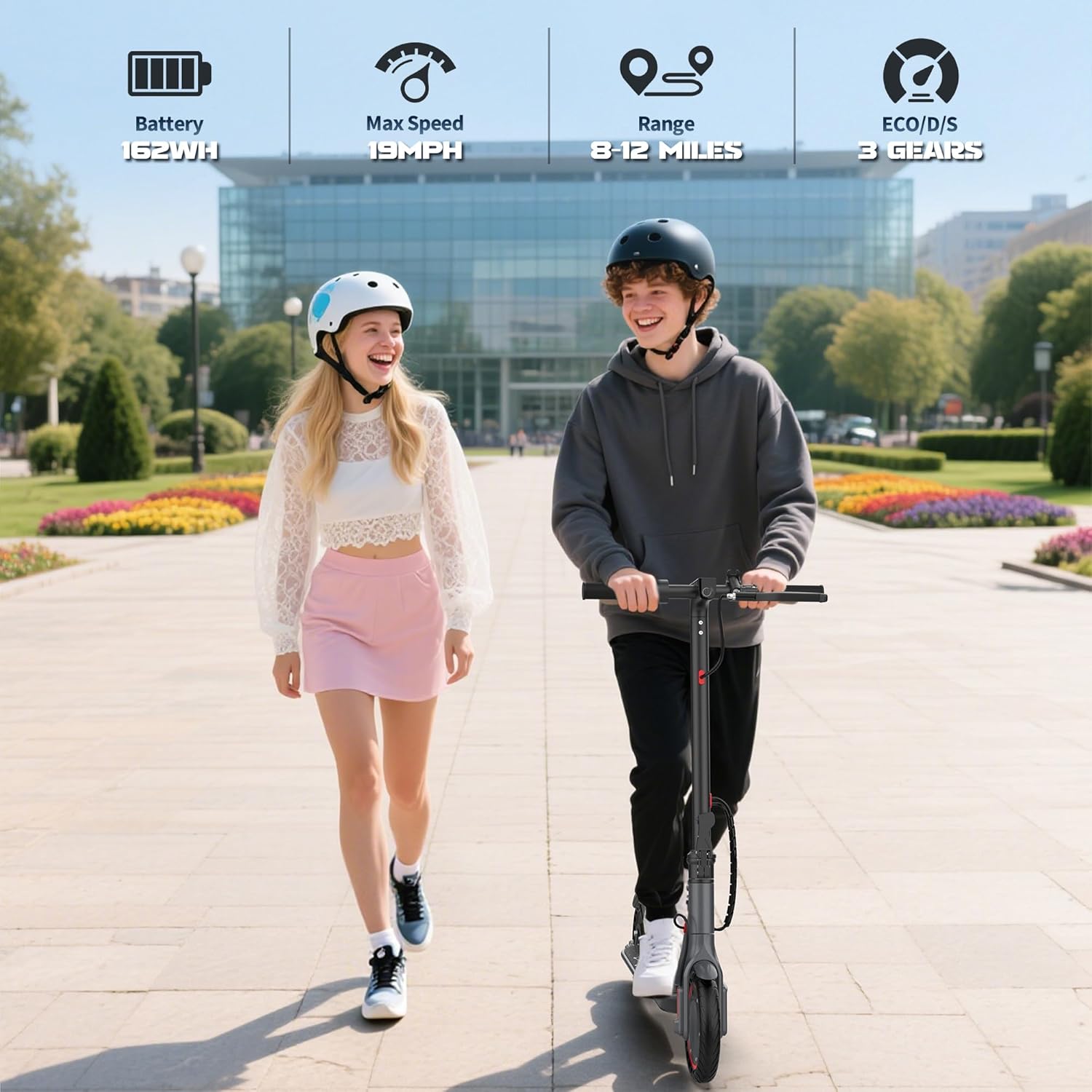 SUNDAY MIRTH Electric Scooter for 10+, 350W Motor, Max 12Miles Long Range, 19 MPH Max Speed, 8.5" Solid Tire, Lightweight Foldable E-Scooter with Dual Braking, Digital Display, Cruise Control