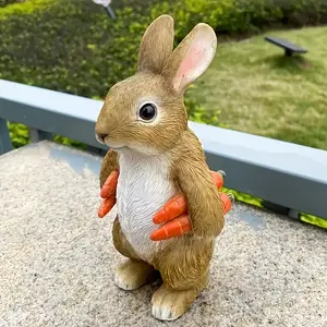 Funny Rabbit with Carrot Resin Statue, Perfect for Easter, Indoor and Outdoor Garden Decor, Patio Table Display, Animal Sculpture