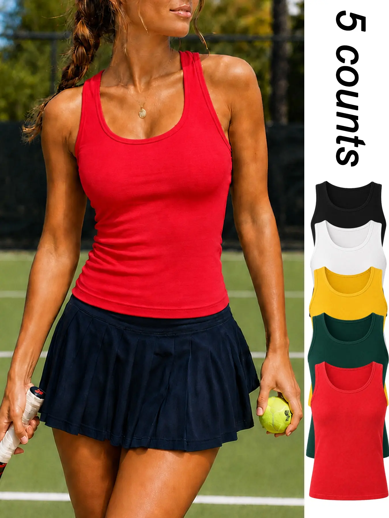 Women’s 5 Pack Workout Tank Tops Scoop Neck Solid Color Buttery Soft Cooling Lightweight Breathable 4 Way Stretch Moisture Wicking Quick Dry Yoga Tennis Tanks for Gym Running Cycling