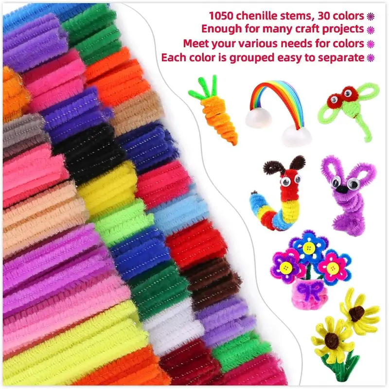 200 Chenille Stems Craft Pack - 6mm X 12 Inch Bendable Pipe Cleaners