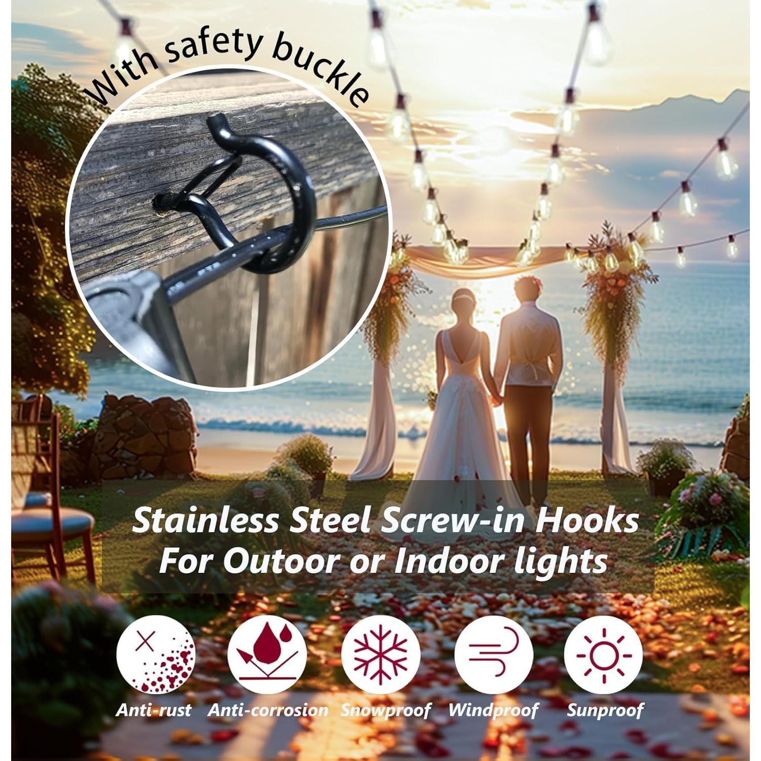 String Lights Screw Hooks for , Ceiling Hooks for Solar,Outdoor String Lights, Hangers Outdoor with Safety Buckle Design for Backyard Porch Patio - 55 Pack, Black String Lights Screw Hooks for , Ceiling Hooks for Solar,Outdoor String Lights, Hangers Outdoor with Safety Buckle Design for Backyard Porch Patio - 55 Pack, Black