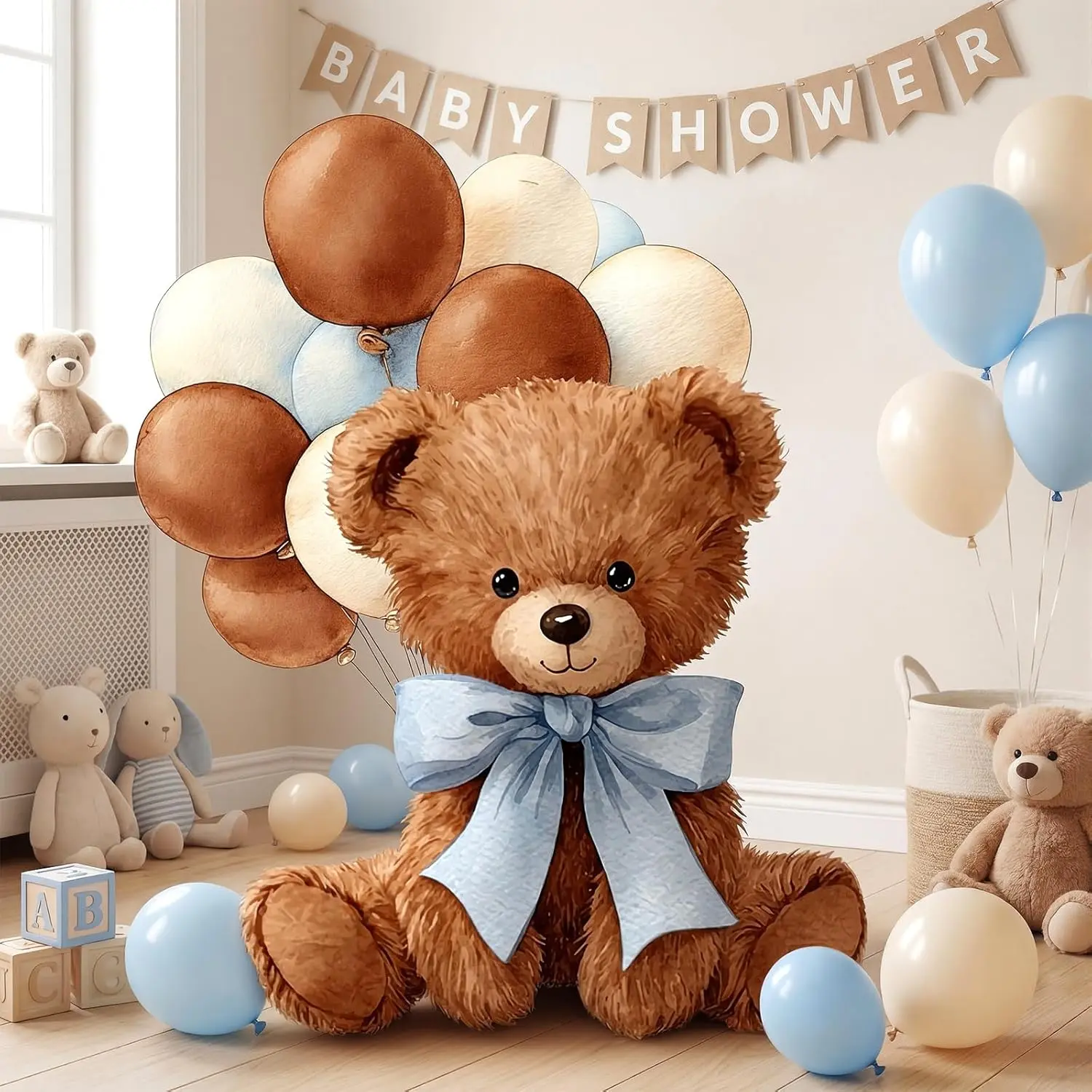 Wesiti Large Waterproof Floor-Standing Teddy Bear Backdrop, 1st Birthday Photo Room Decor for Baby Shower (We Can Bearly Wait Theme) & Gender Reveal Party Supplies, Water Proof