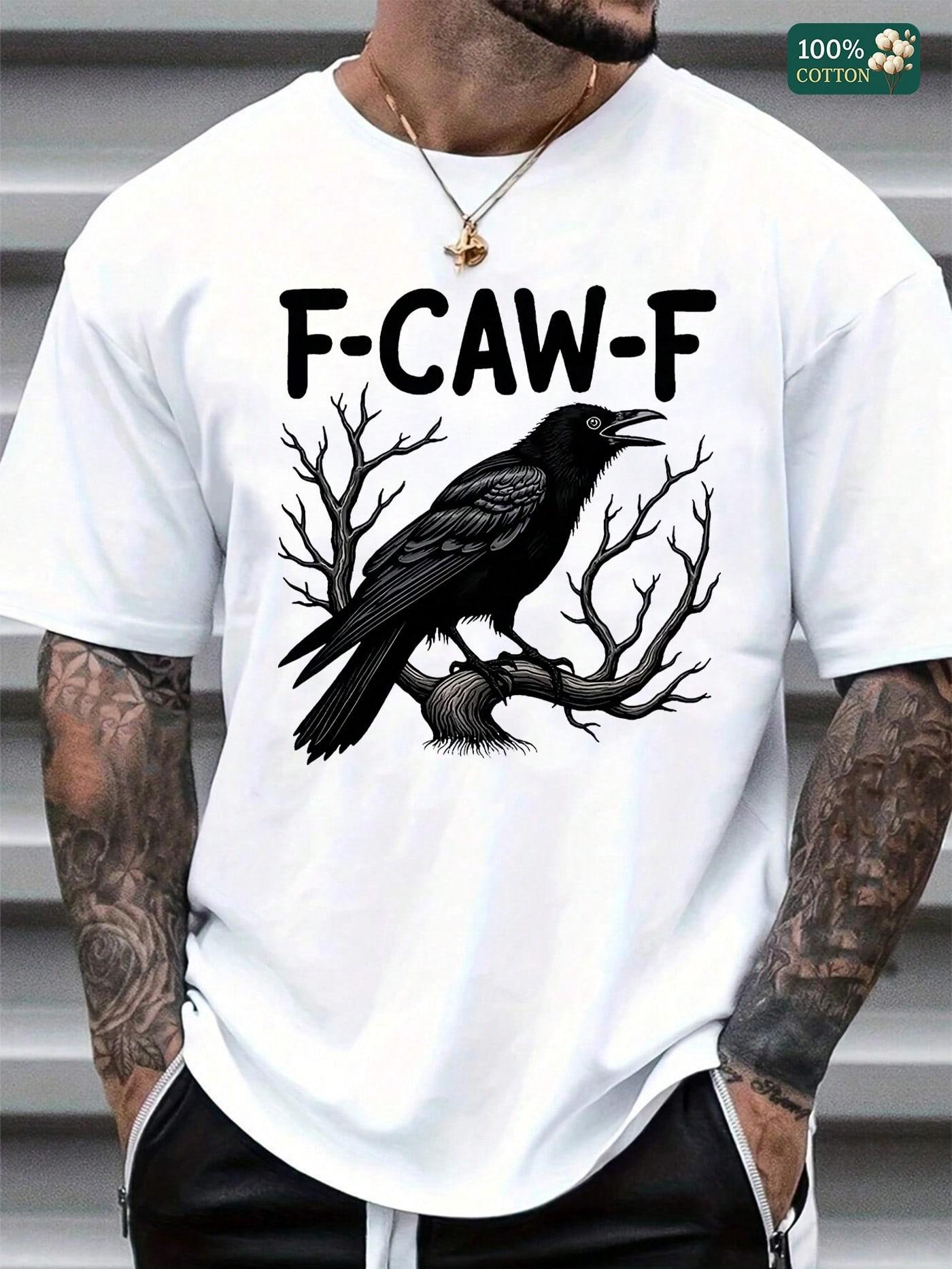 100% Cotton Unisex Round Neck Short - Sleeve "F-CAW-F" Raven Graphic T - Shirt