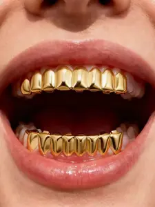 18k Hip-Hop Grillz, Teeth Accessory, Dental Accessory, Trendy Western Style, Premium Craftsmanship, Classic 8-Teeth Design, Safe Material, Secure Wear