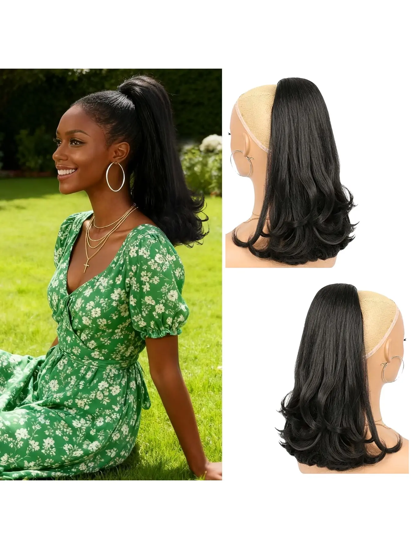 Yaki Ponytail for Black Women 16 inch kinky Straight Drawstring Ponytail Eztension Synthetic Flick Pony Tail Hairpiece