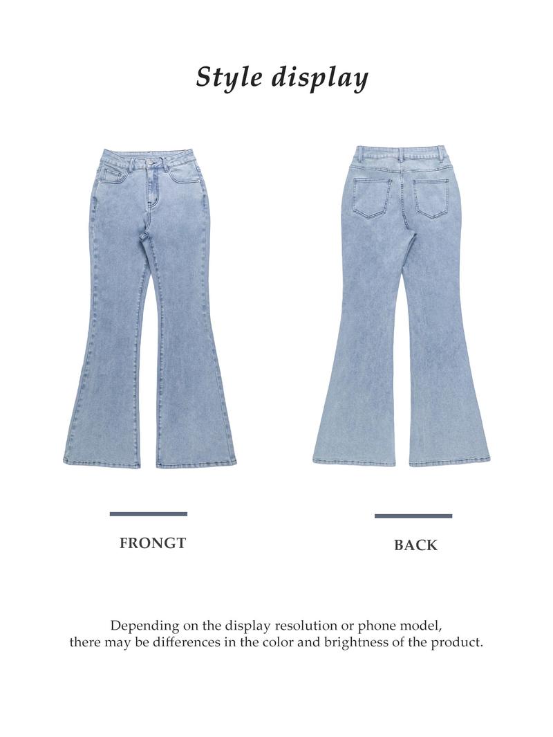 GILIPUR Y2K Women's Plain Flare Leg Jeans Casual Button Fly Pocket Design Bell Bottom Denim For Daily Wear Ladies Bottoms For All Seasons Starched Jeans Girls Brielle 90s Jeans Bell Bottoms Jeans Cute Jeans Stretch Skinny Flared Pants