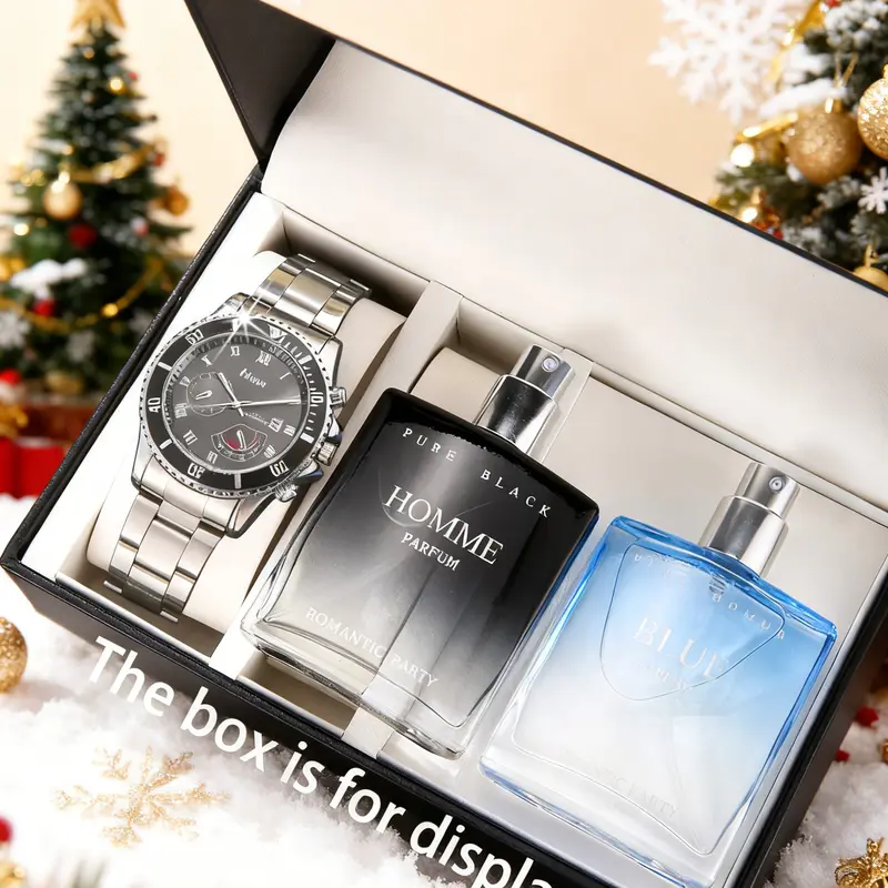 Men's Analog Quartz Watch Set for Daily Wear & Special Occasions, Perfume Gift Box, Birthdays & Father's Day