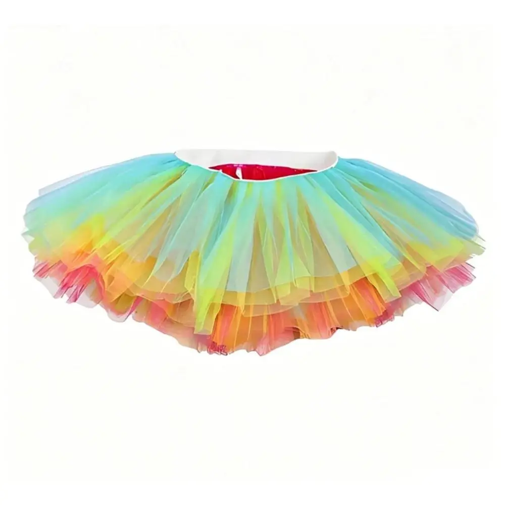 PESENAR Vintage Rainbow Gradient Tulle Tutu Skirt, Pride Parade Themed Stage Performance Mini Skirt