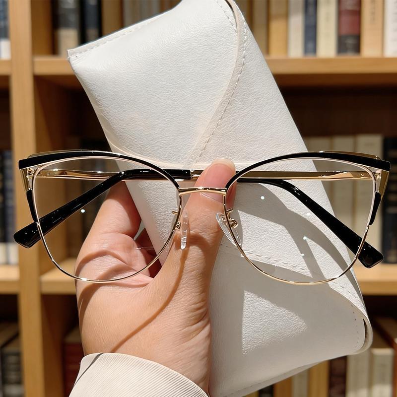 Cat-Eye Metal Frame Blue Light Blocking Glasses Sleek Plain Front Design Advanced Anti-Blue Light Eyewear for Everyday Screen Use Targeted Lens Technology Lightweight Comfort Clear Color-True Lenses