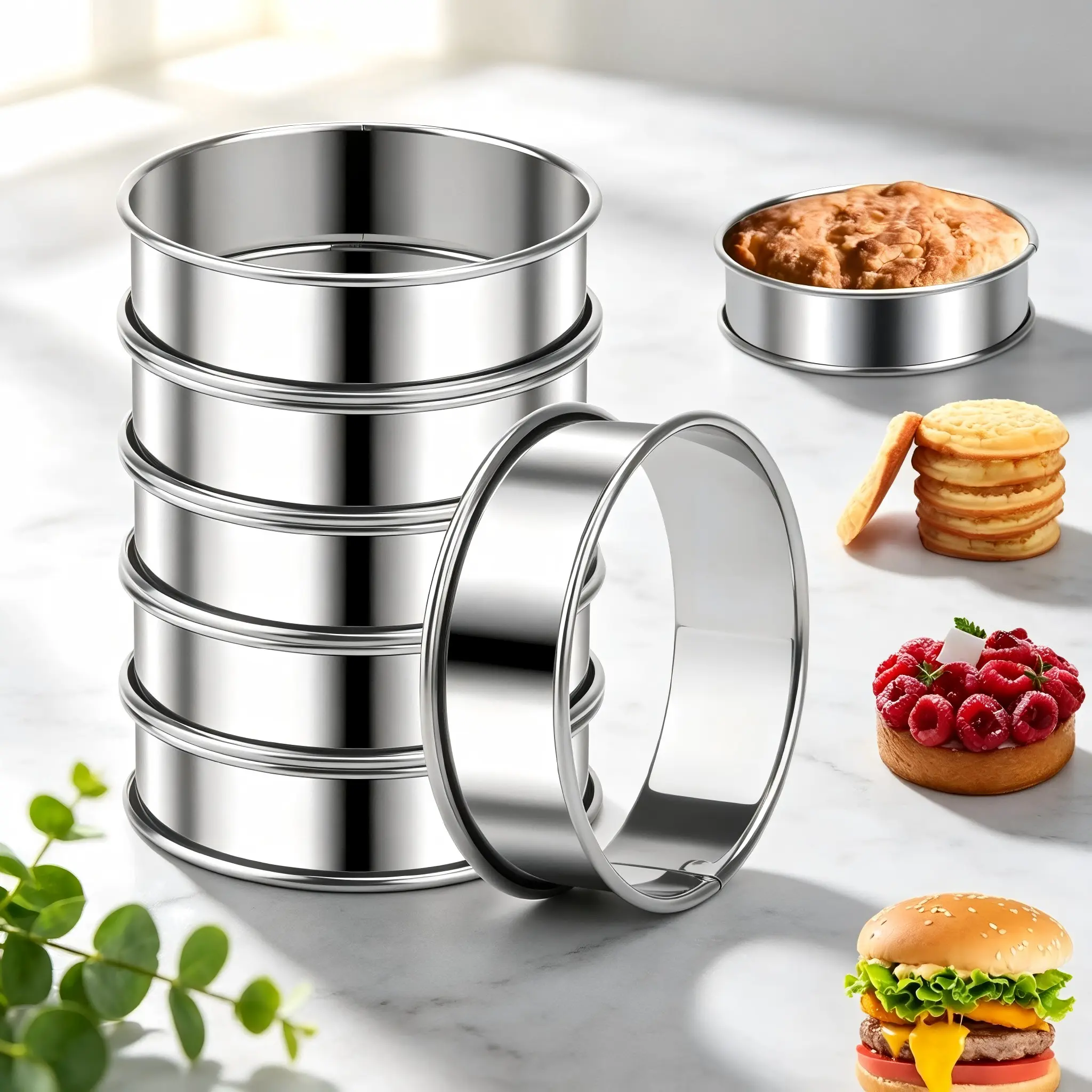 6/12PCS Cake Muffin Rings Set, Food Grade Stainless Steel Nonstick, Double Rolled Edge, For Pancakes Cookies Desserts Home Baking, Easy Release Durable Dishwasher Safe, Kitchen Pastry Baking Tools, Bakeware, Baking Supplies, Baking Utensils