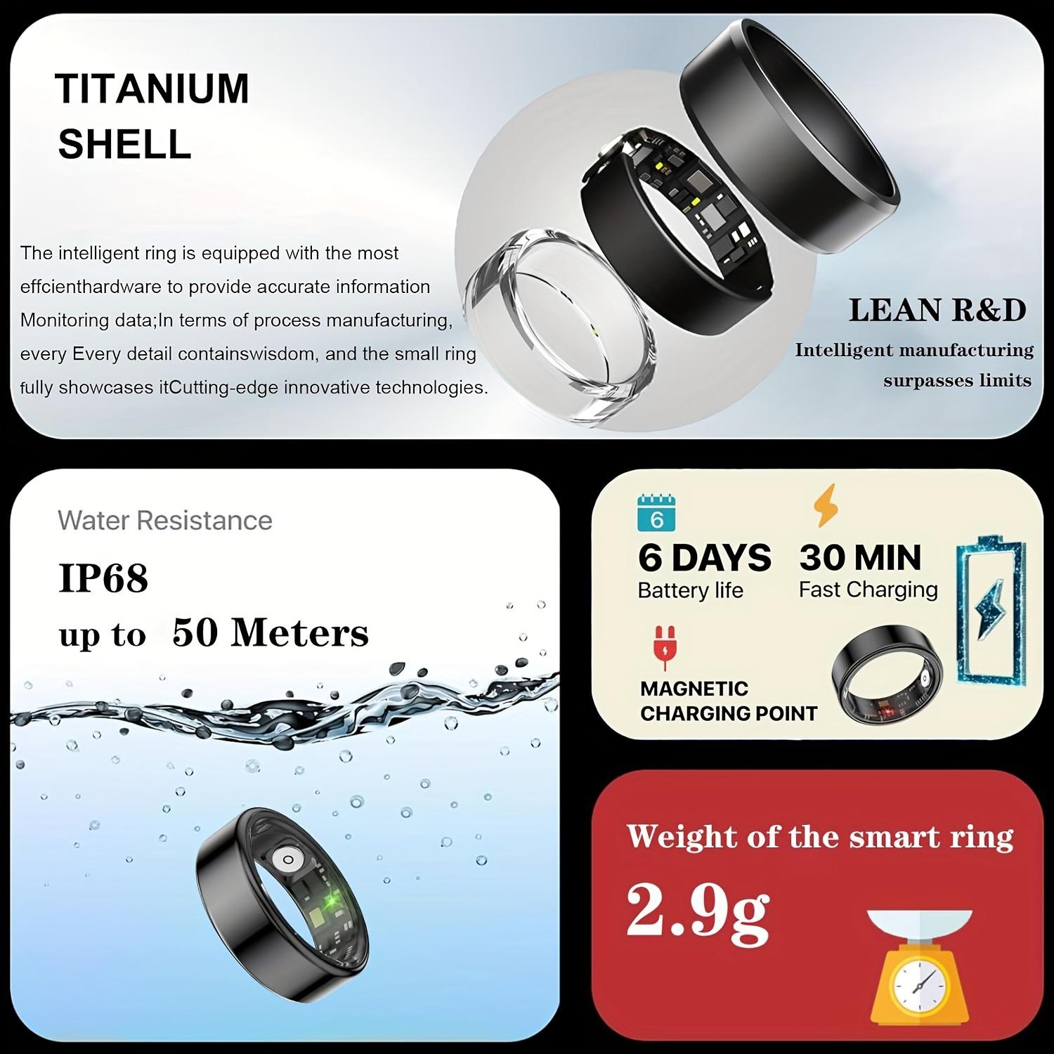 Fitness Tracker Smart Ring - Stainless Steel with Sleep Monitoring - Multiple Exercise Modes - Wireless Connection - USB Charging ultrahuman
