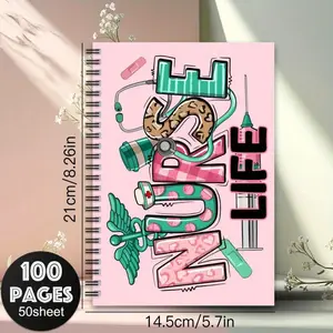 1 Nurse Life Spiral Notebook - Pink Medical Theme Design with Stethoscope and Syringe Patterns, 100 Pages, Suitable for Nursing Students, Graduates, and Professionals - Perfect Thank You Gift for Nurses