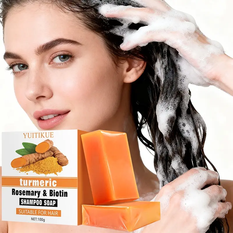 Yuitikue Turmeric Rosemary Biotin Shampoo Bar 100g, Natural Coconut Oil, Gentle Scalp Cleansing, Soft and Voluminous Hair Care