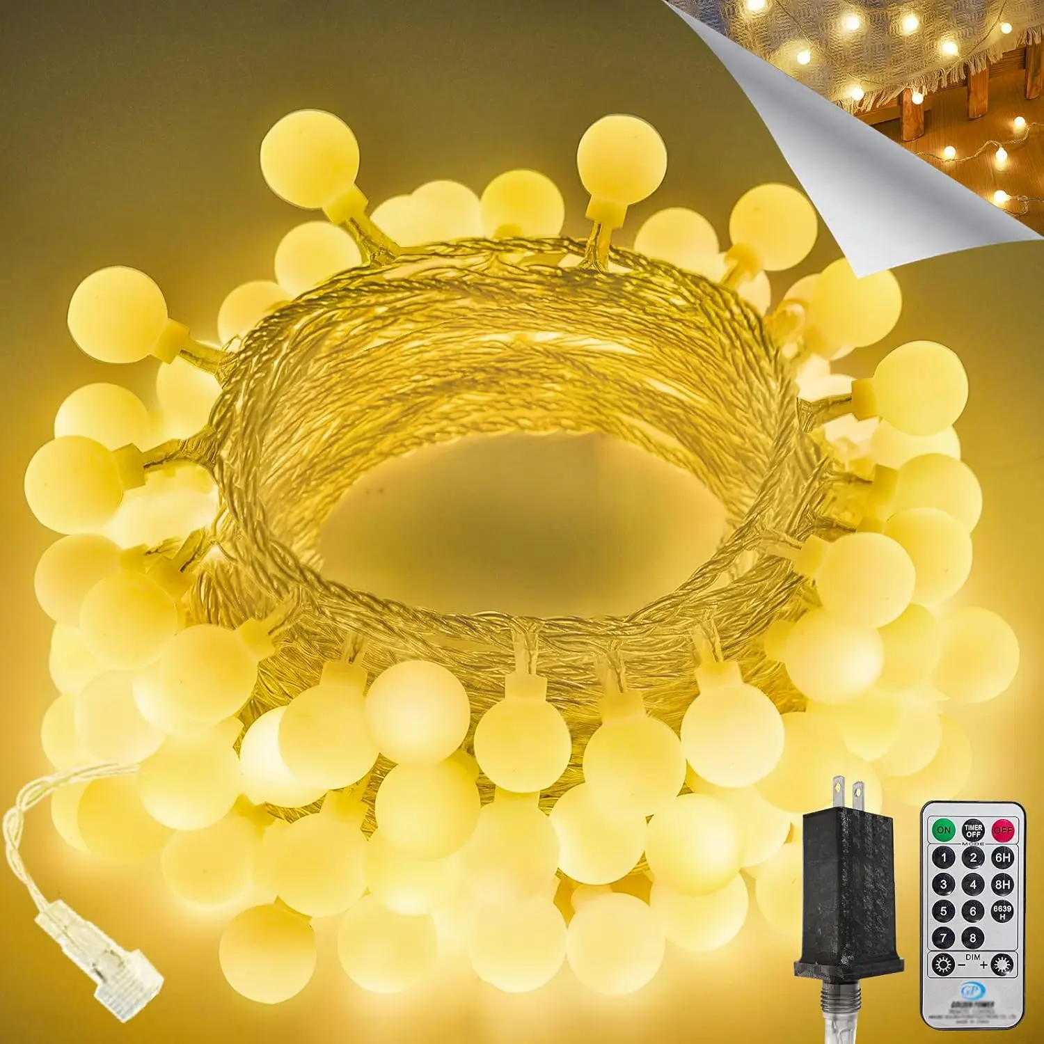 43FT 100LED Globe String Lights| 8 Modes Warm White String Lights Plug in with Remote| Hanging Fairy Light for Indoor Outdoor Bedroom Party Classroom Christmas Tree Decor