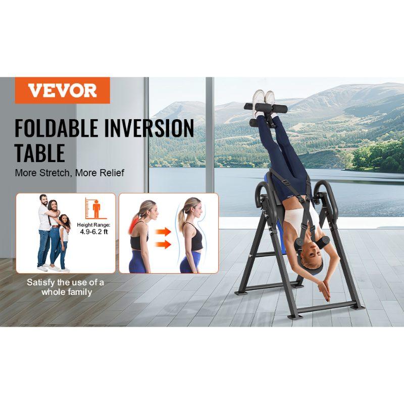 SummerWinsHeavy Duty Inversion Table, 300 lbs Capacity Back Stretching Decompression Machine, Strength Training Tool with Adjustable Height, Ankle Locks, Folding Frame, Multi-Point Fixation, Headrest, Adjustable Protective Belt, Blue/Black, Home Gym Macde