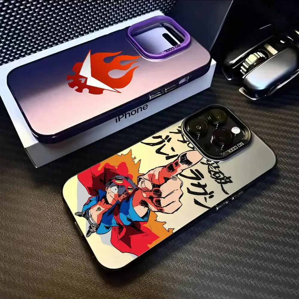 Anime G-Gurren Lagann Premium TPU Protective Smartphone Case - Slim Fit Contemporary Art Design, Anti-Scratch, Black/Purple Matte Laser Metallic Aurora Cover for iPhone 17 Air/16/15/14/13/12/11 Pro Max Plus