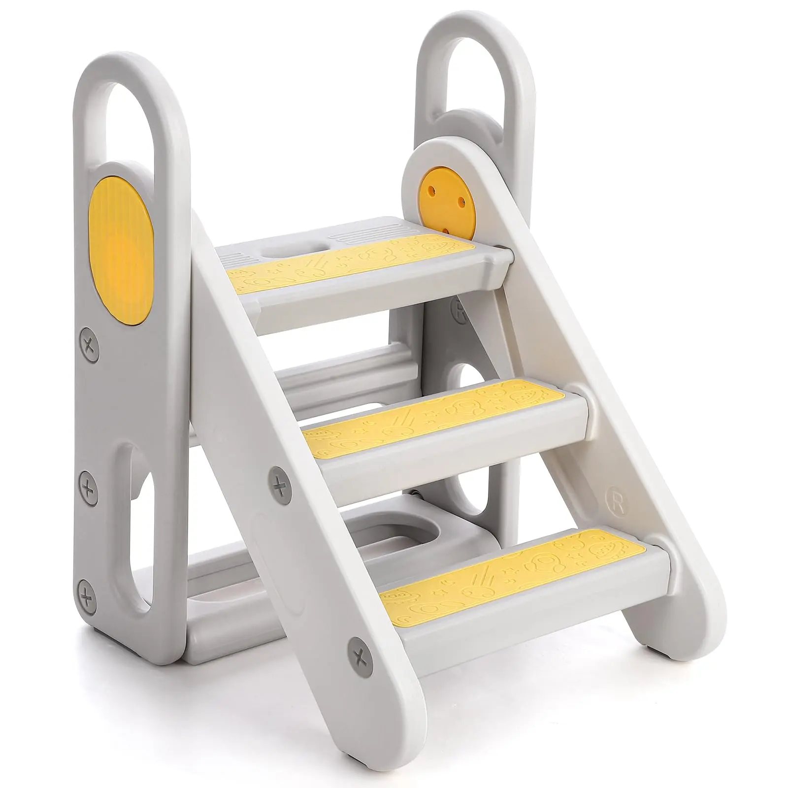 Garvee Foldable Step Stool for Toddlers, Adjustable 3-Step to 2-Step Kids Ladder with Handles for Bathroom Sink, Kitchen, Bed & Potty Training, Anti-Slip