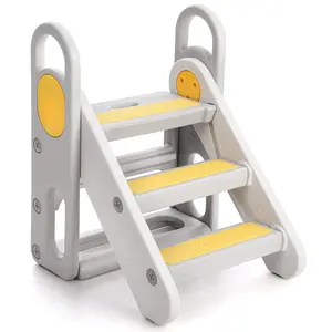 Garvee Foldable Step Stool for Toddlers, Adjustable 3-Step to 2-Step Kids Ladder with Handles for Bathroom Sink, Kitchen, Bed & Potty Training, Anti-Slip