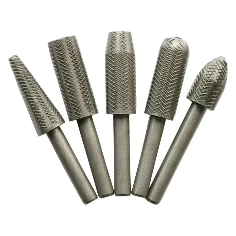 5PCS Tungsten Carbide Rotary File Drill Bit Set - 6mm/1/4-Inch Non-Slip Shank, Fast Grinding, Durable Wear-Resistant Burr Tool, Universal for Small Rotary Tools, Wood Carving, Metal Working, DIY & Industrial Hardware Accessory