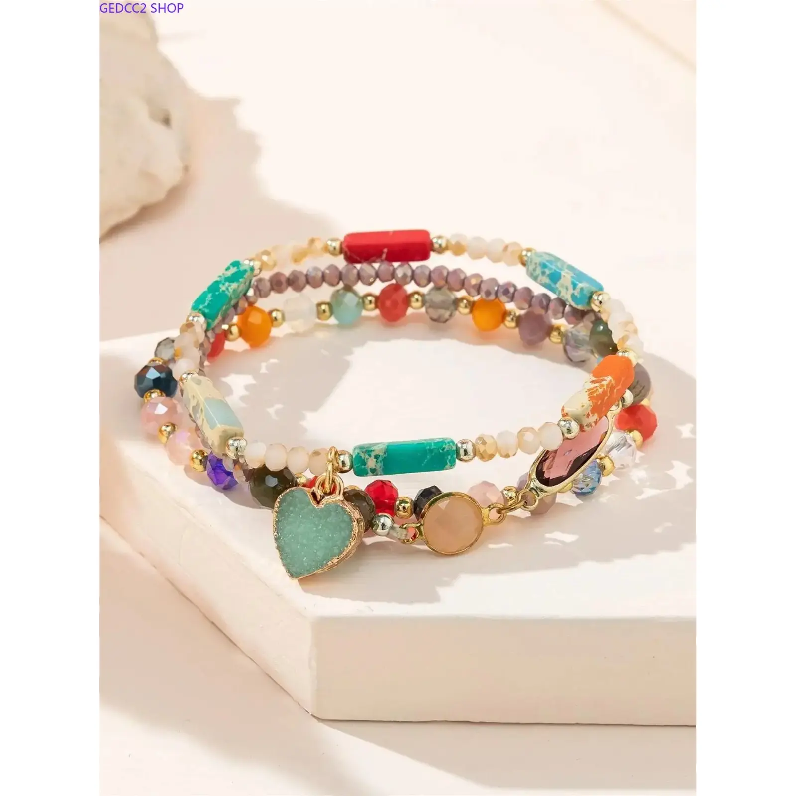 Women’s Boho Heart Charm Beaded Bracelet Set, Colorful Stackable Bead Jewelry, Cute Fashion Bracelets for Daily Wear, Parties & Birthday Gifts