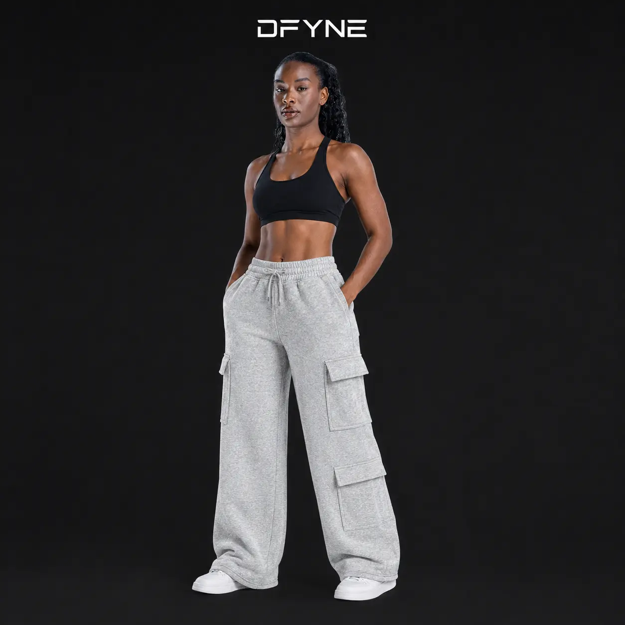 DFYNE Women’s Wide Leg Cargo Sweatpants, High Waisted Straight Leg Workout Pants, Baggy Streetwear Joggers with Utility Pockets, Casual Y2K Lounge Pants,dynamic,Women's