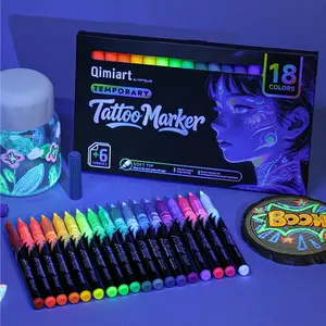 18 Colors Temporary Tattoo Markers, UV Glow in the Dark Body Art Pens, Skin-Safe Washable, Soft Tip, for Parties, Festivals, DIY, Blacklight
