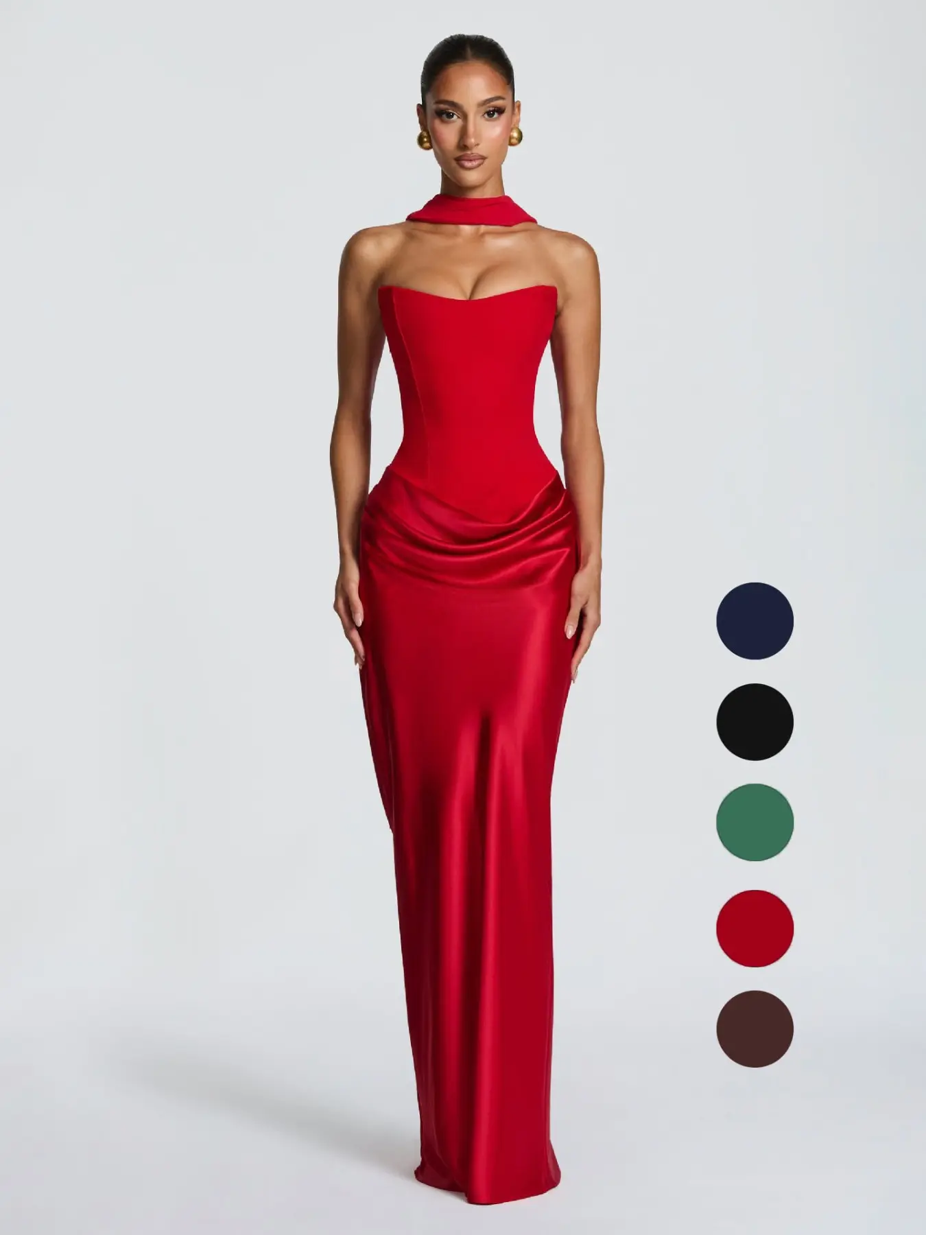 Pure Color Waist Cinched Sexy Halter Backless Long Formal Dress, Satin Material Tie Belt Ribbon Design, Elegant Party Gown