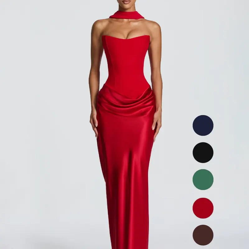 Pure Color Waist Cinched Sexy Halter Backless Long Dress, Satin Material Tie Belt Ribbon Design, Elegant Party Gown Formal Wear
