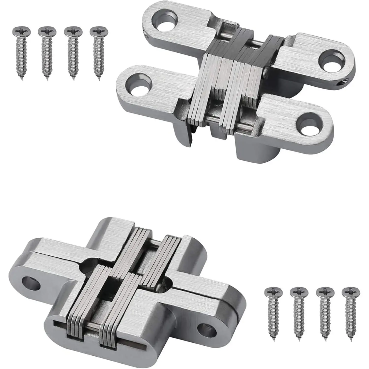 2-Pack Metal Concealed Cross Hinges with Screws, 180° Invisible Concealed Mount, 1.77x0.51 Inches, 22 lb Load Capacity for Cabinet Doors, Cupboard Furniture
