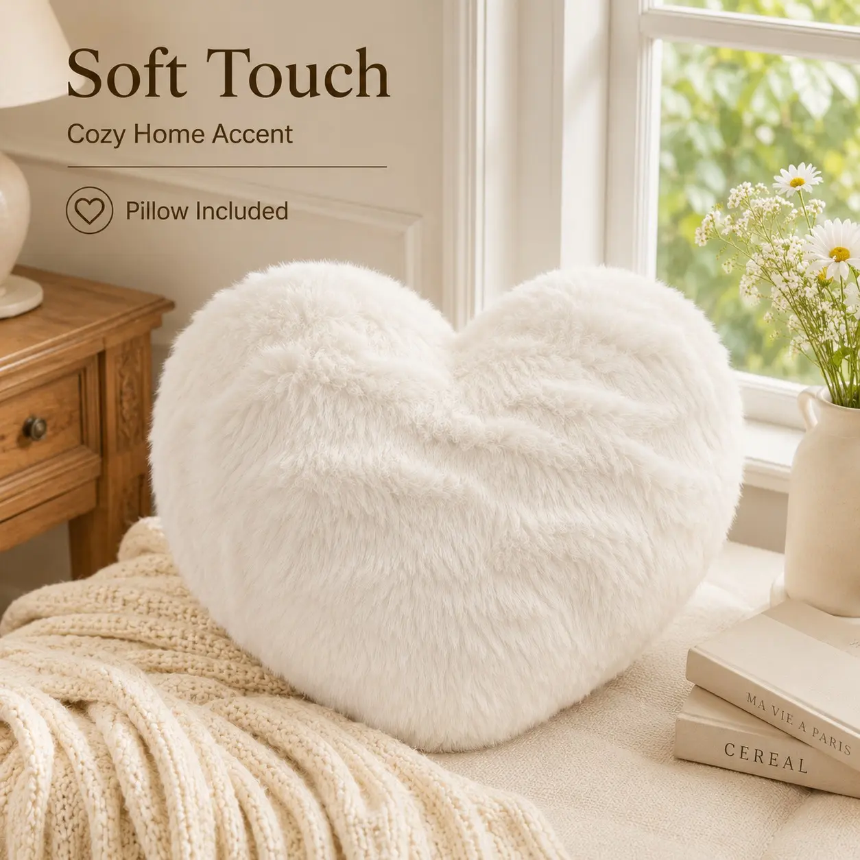 Plush Heart-Shaped Cushion Pillow Set, Soft Textured Design, Includes Insert, Ideal for Sofa & Bedroom Decor, Warm Home Accent