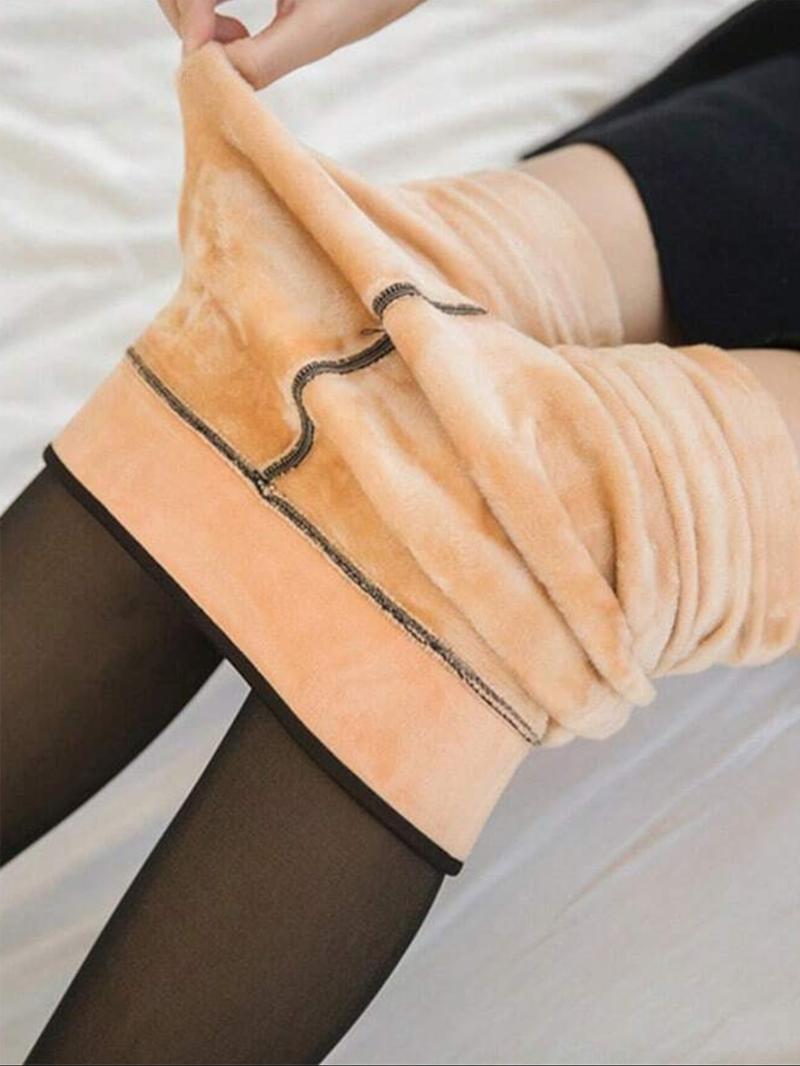 Women's Thermal Lined Solid Tights, Casual Comfy High Stretch Warm Tights for Daily Wear, Ladies Tights for Fall & Winter