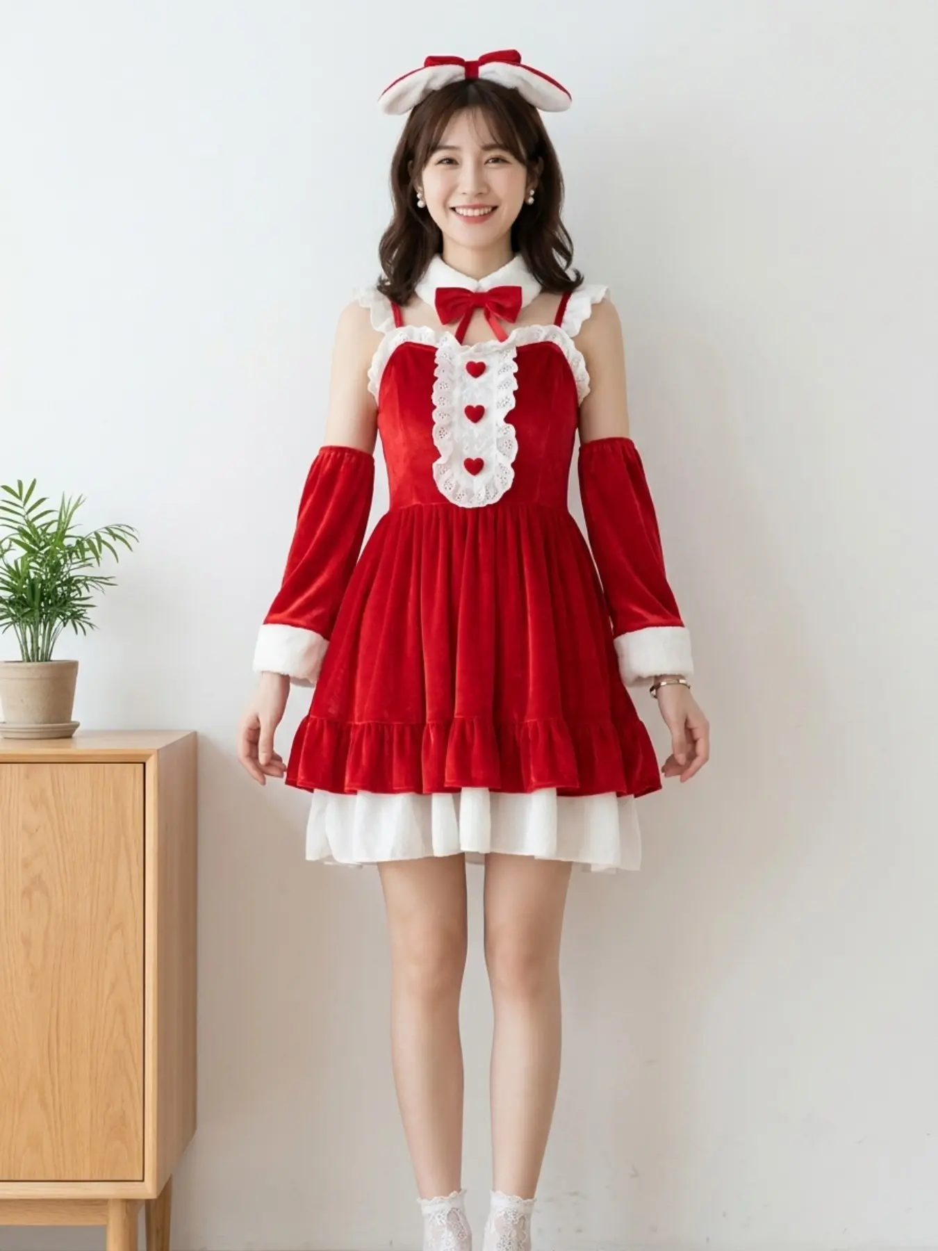 Christmas Costume Rabbit, Cute Princess Santa Dress, Long Loose-Fit Print Top, All-Seasons Unlined Garment
