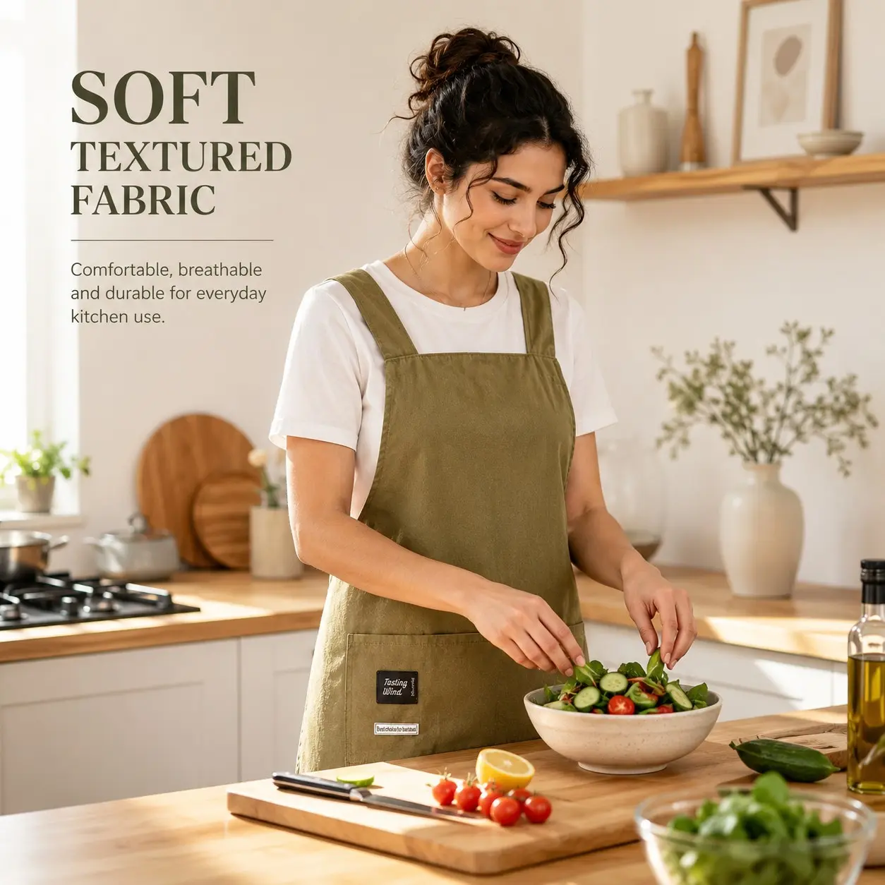 Cross Back Apron with Shoulder Straps, No Tie, Pockets, Lightweight Breathable, Ideal for Coffee, Baking, Gardening, Cleaning, Gifts