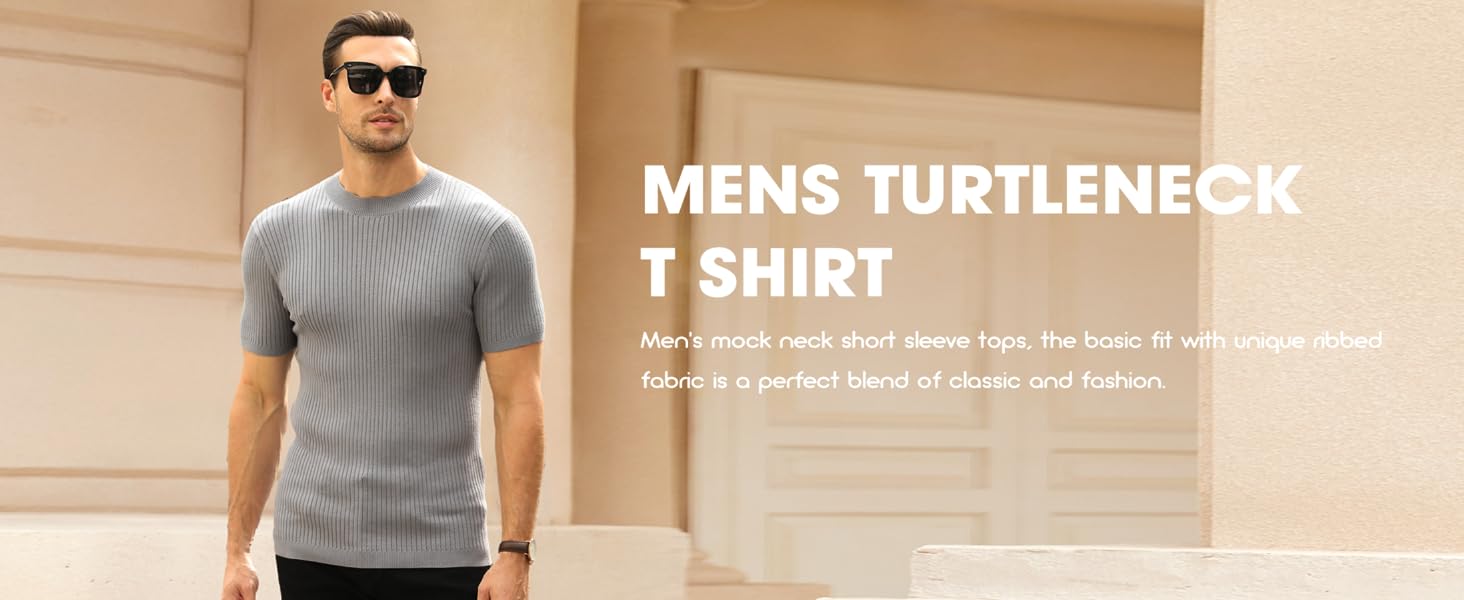 PASLTER Casual Slim Fit Basic Tops Short Sleeve Shirt Turtleneck T Shirts Rib Knitted Stretch Pullover Sweater PQ4654 Knitwear Menswear