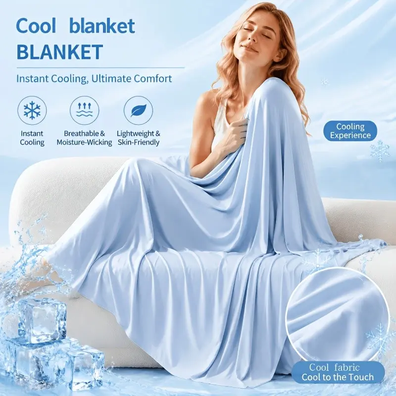 1pc Summer Cooling Blanket - Lightweight Throw Blanket, Breathable & Soft, Quick-Chill Cooling for Hot Sleepers, Night Sweats & Hot Flashes, Multi-Purpose Bed & Sofa Blanket for Bedroom, Office, Outdoor, Car, Machine Washable, All-Season Use