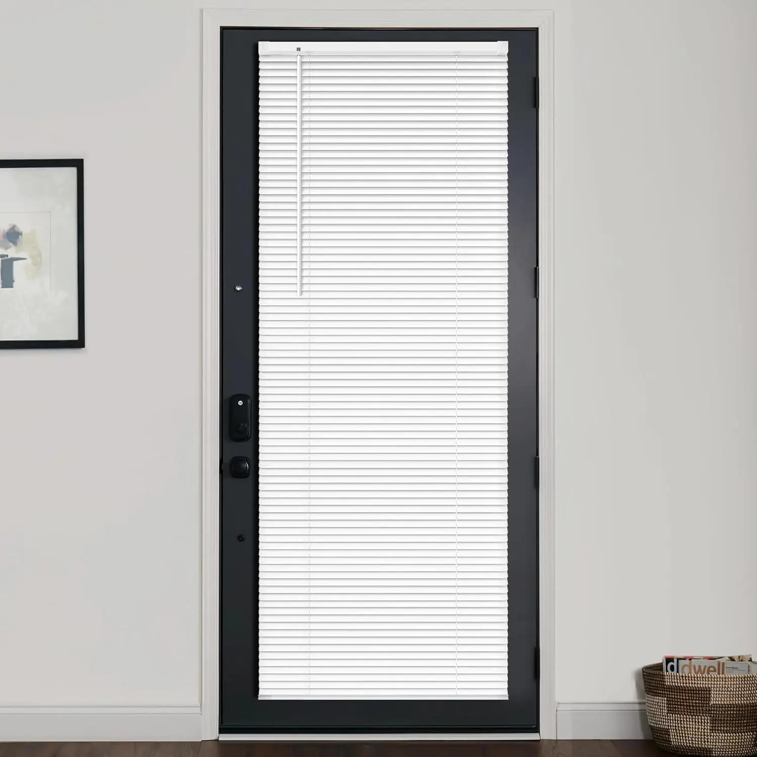 Cordless 1" Vinyl Mini Blinds, 28" W x 72" H White Light Filtering Horizontal Privacy Shades for French Door, Front Door & Patio Sidelight